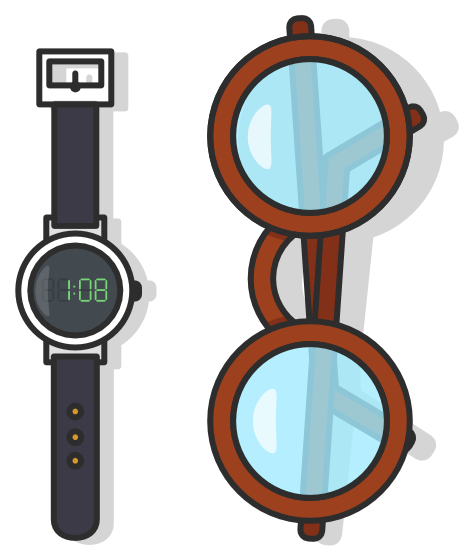 Illustration von Brille und Armbanduhr.